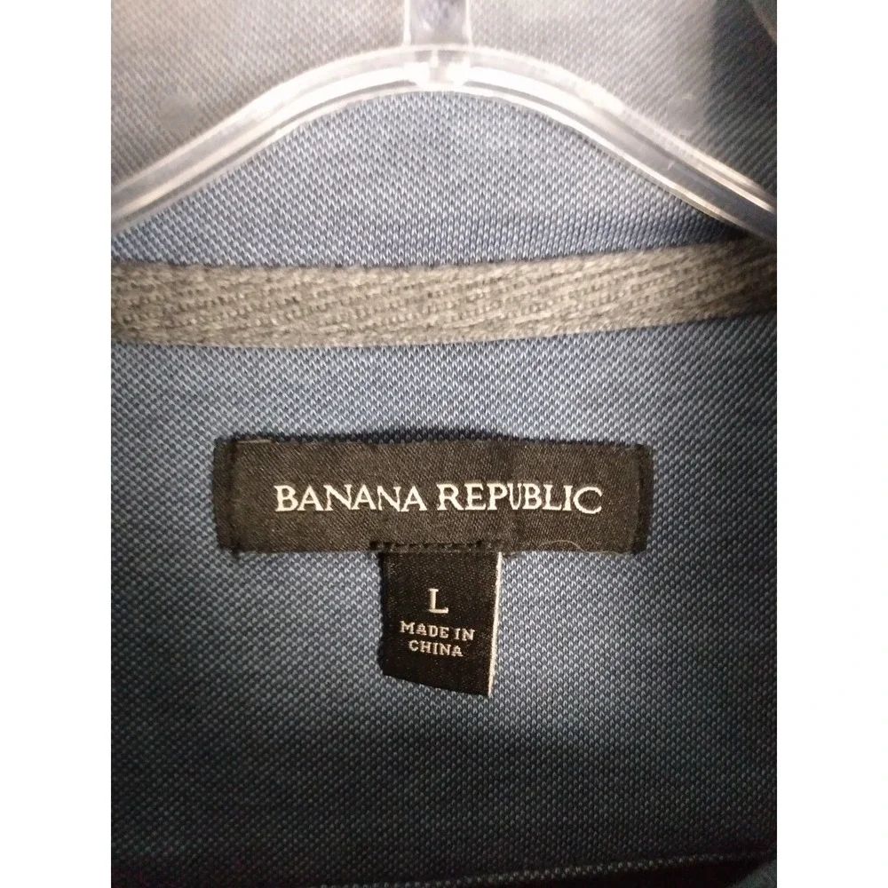 Banana Republic Men's L 1/4 Zip Sweater Blue Navy‎  with Leather Zipper Pull